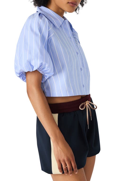 Steve Madden Reece Striped Puff Sleeve Shirt In Blue