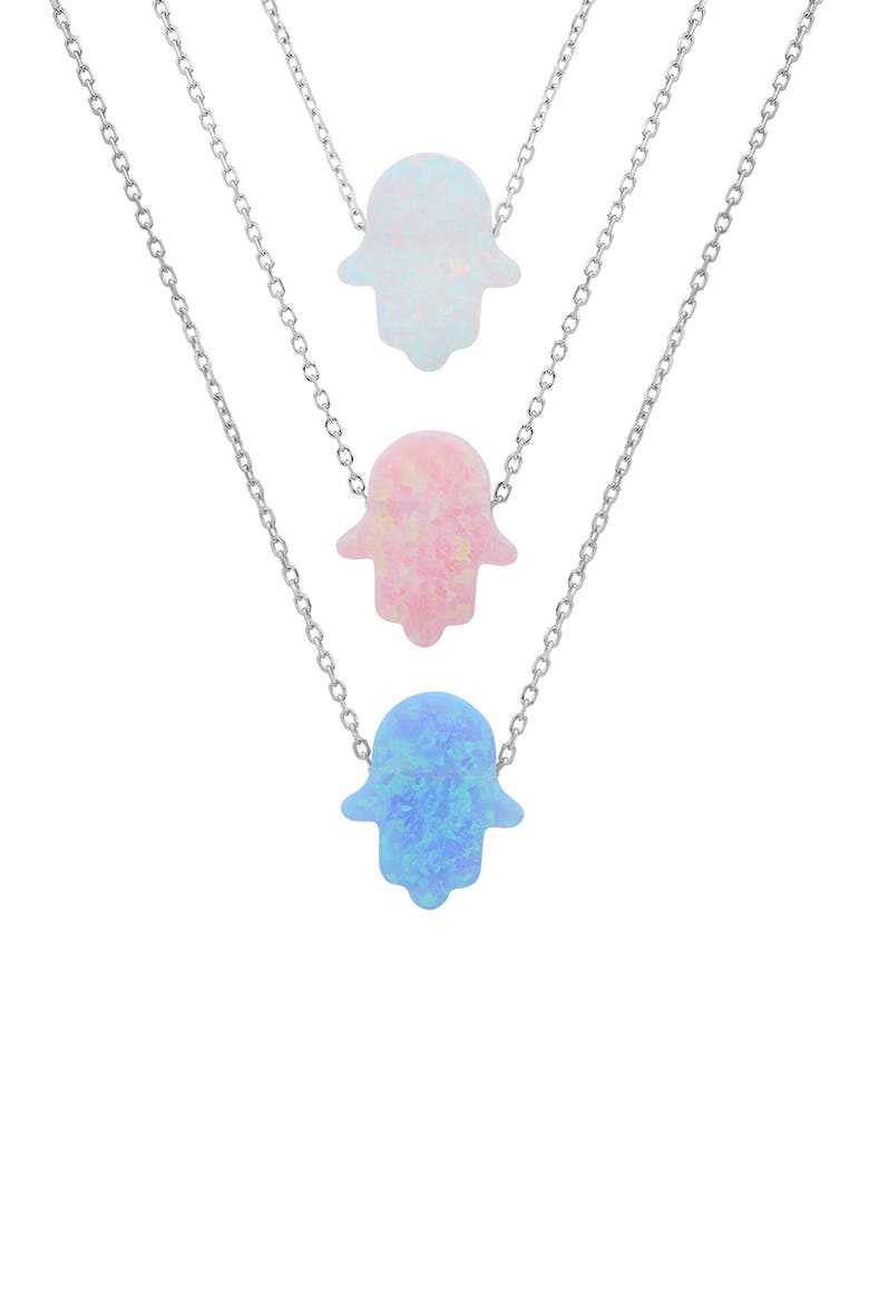 Opal Hamsa Pendant Necklace, Alternate, color, PINK OPAL/SILVER