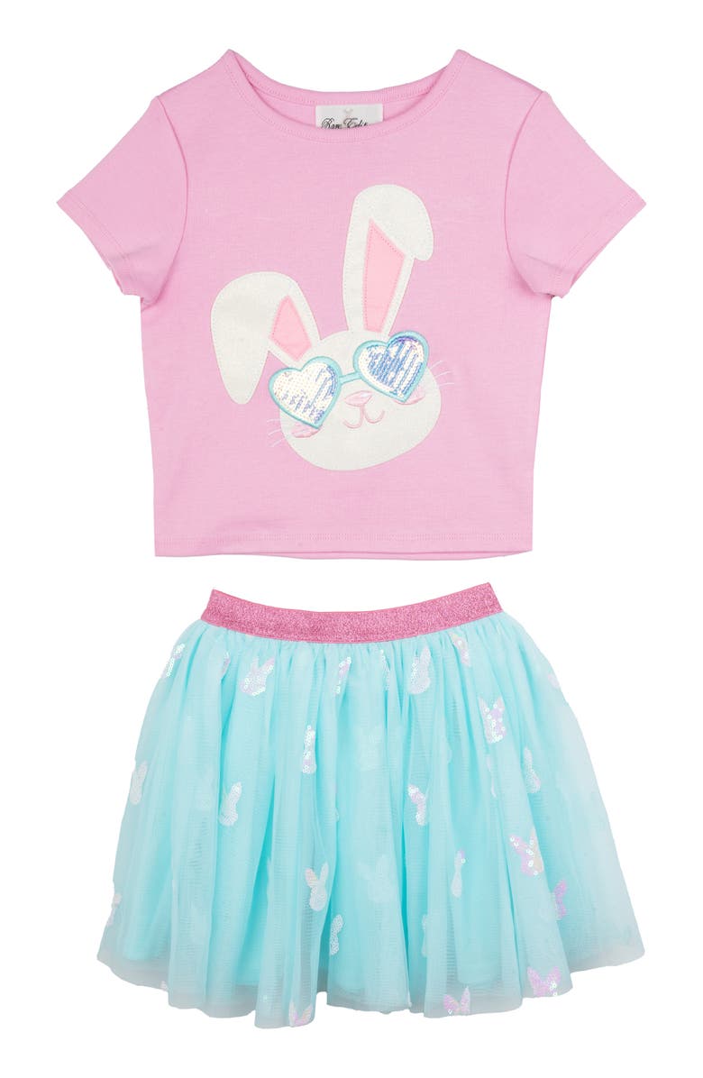 Rare Editions Kids' Bunny Sunglasses Tee & Skirt Set, Alternate, color, Pink