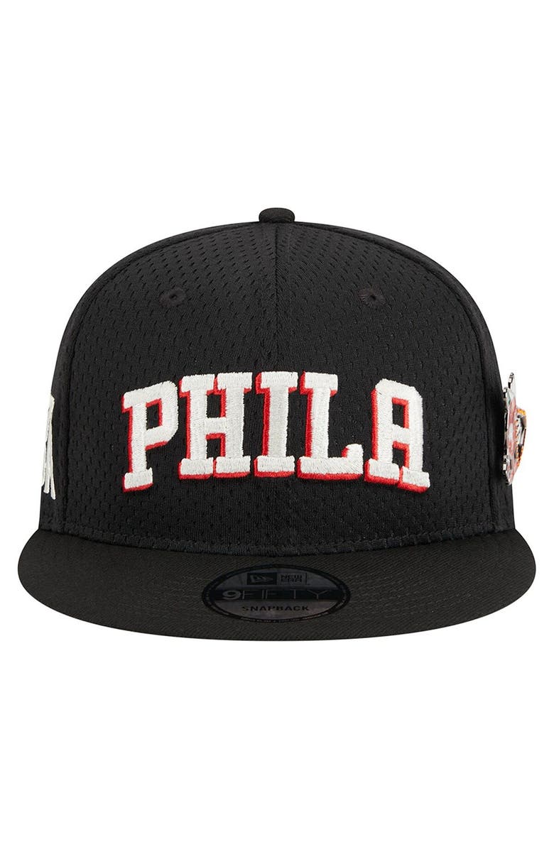 New Era Men's New Era Black Philadelphia 76ers Post-Up Pin Mesh 9FIFTY Snapback Hat, Alternate, color, Black
