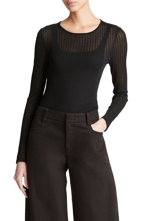 Semisheer Rib Long Sleeve Top
