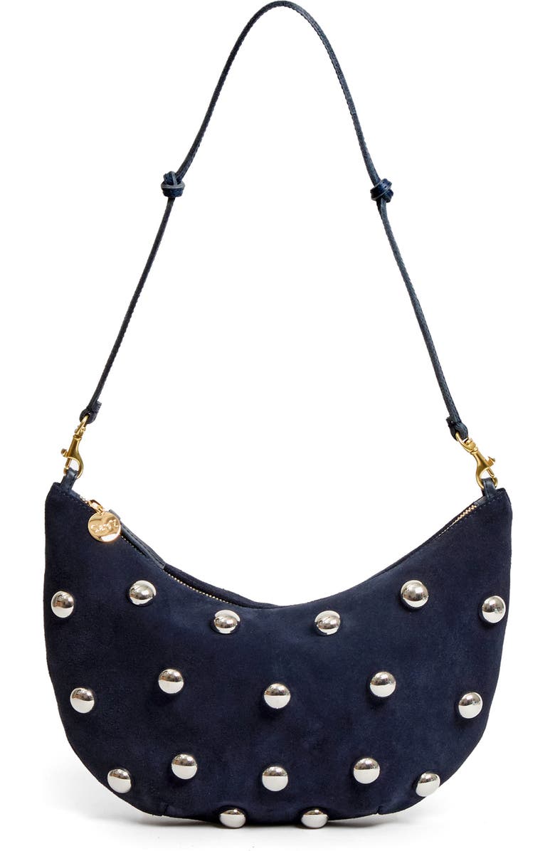 Clare V. Lune Studded Leather Shoulder Bag, Main, color, Navy