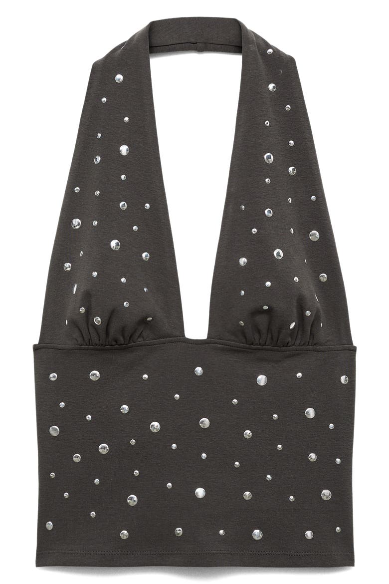 Studded Halter Top, Main, color, CHARCOAL