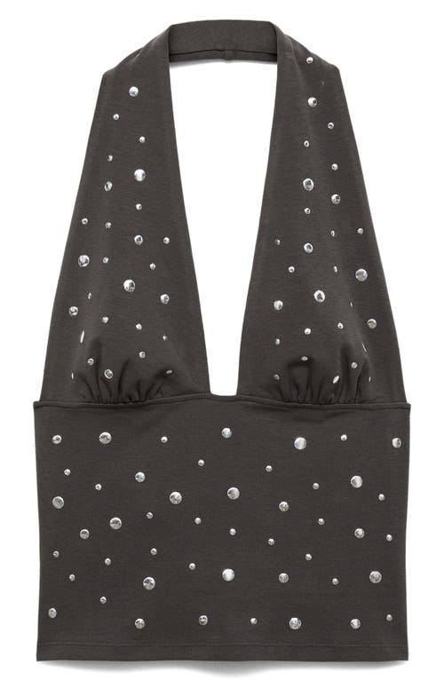 Mango Cotton Mix Studded Halter Top In Gray