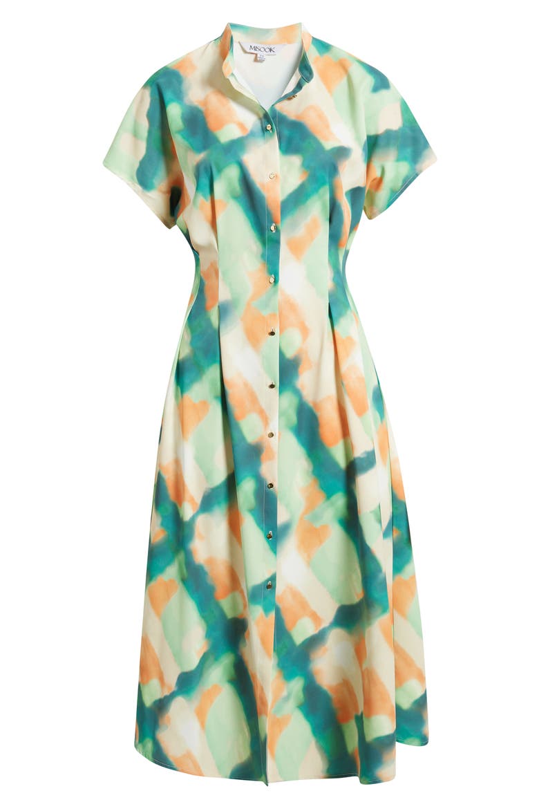Fit & Flare Crêpe de Chine Midi Dress, Alternate, color, GREEN MULTI