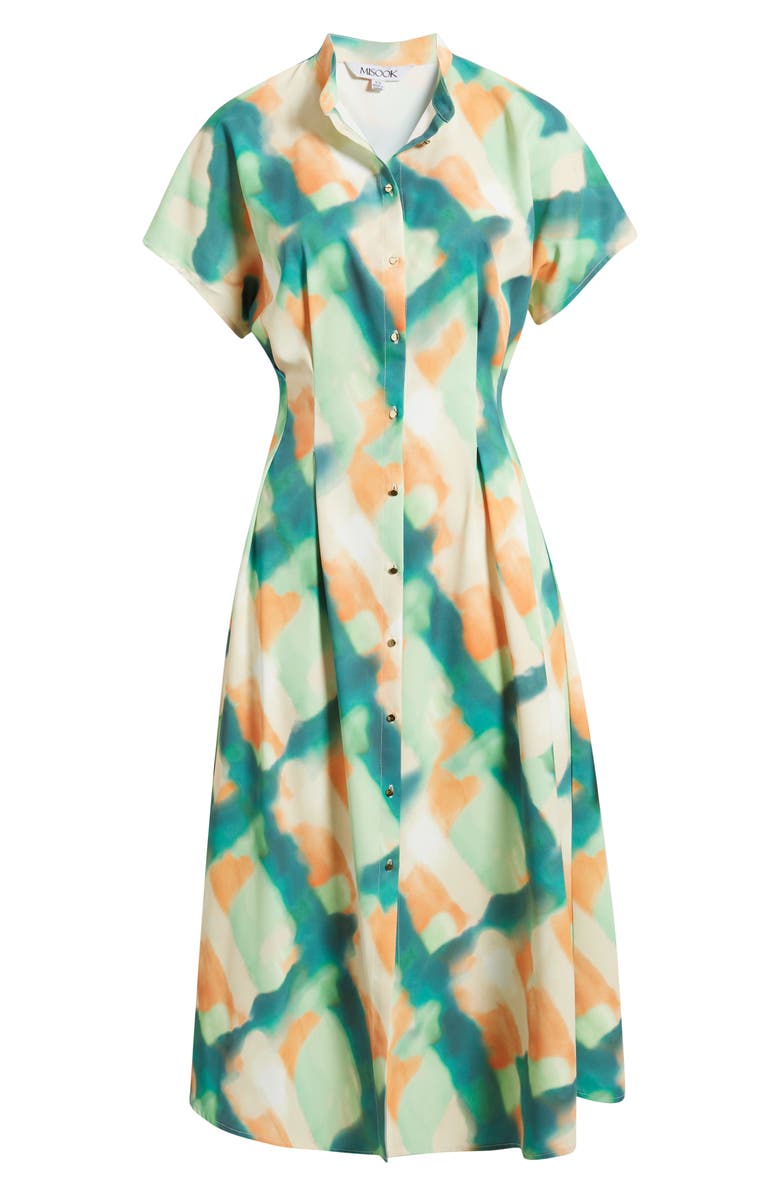 Misook Fit & Flare Crêpe de Chine Midi Dress, Alternate, color, Green Multi