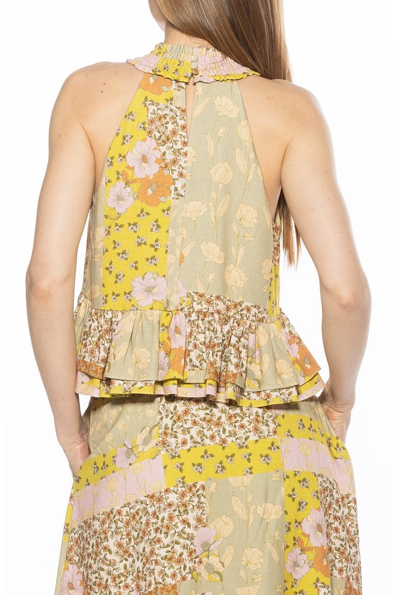 Roth Smocked Ruffle Halter Top, Alternate, color, BEIGE WILDFLOWERS