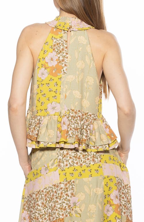 Alexia Admor Roth Smocked Ruffle Halter Top In Beige Wildflowers