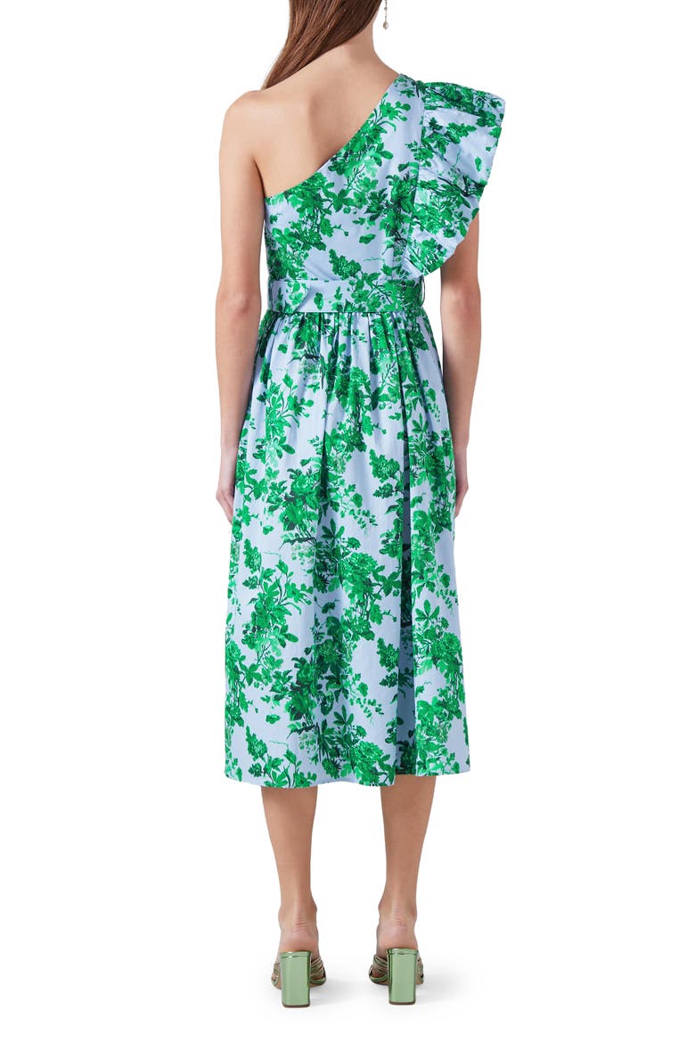 Maud Neon Print Belted One-Shoulder Midi Dress, Alternate, color, BLUE