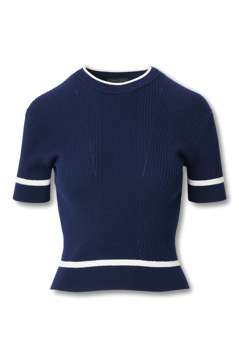 Kassy Rib Short Sleeve Sweater, Alternate, color, NAVY