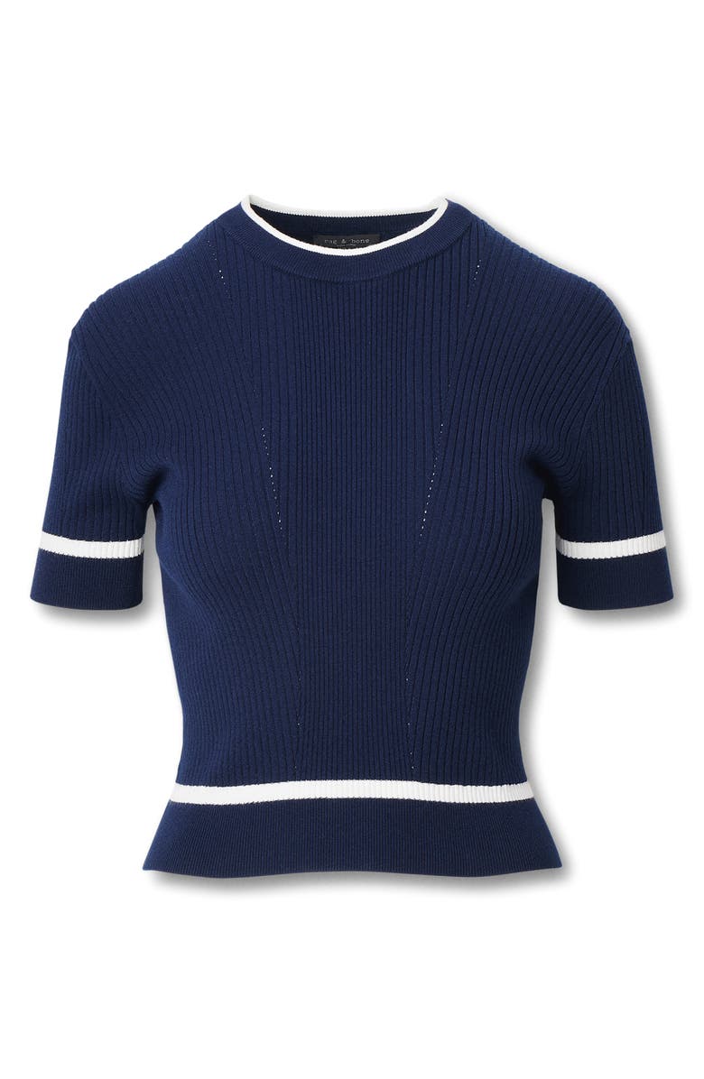 rag & bone Kassy Rib Short Sleeve Sweater, Alternate, color, Navy
