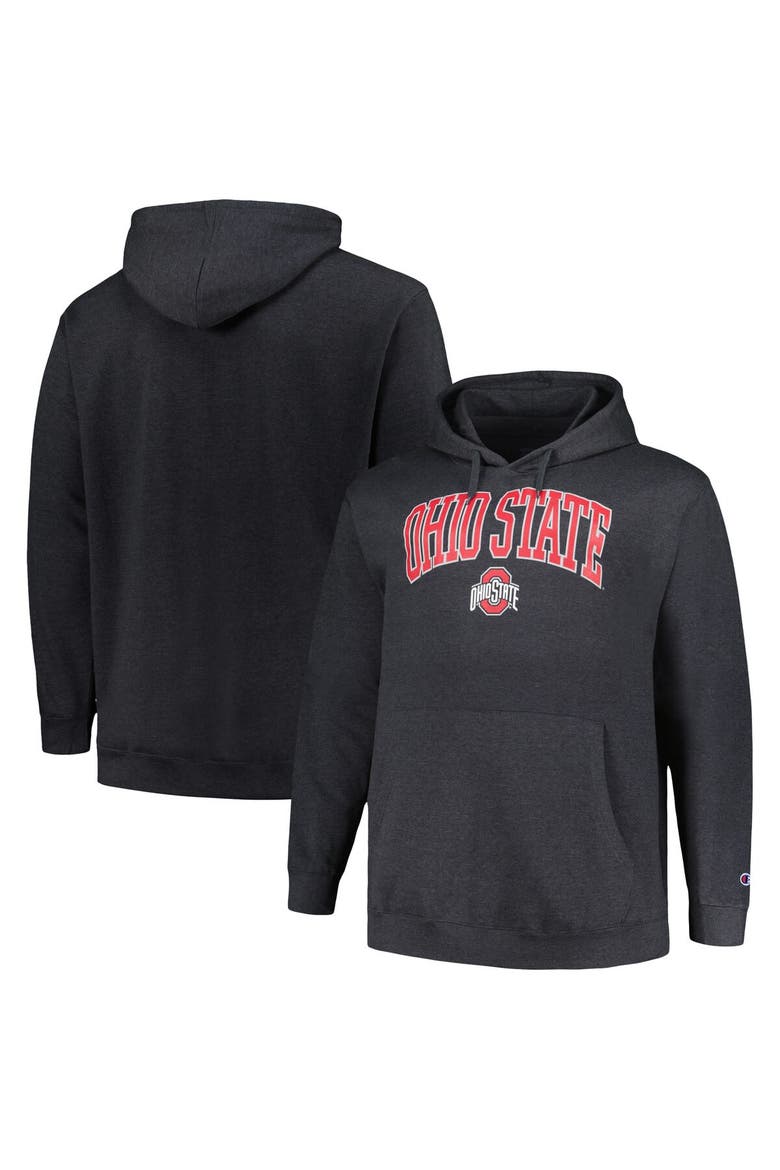 Men's Champion Heather Charcoal Ohio State Buckeyes Big & Tall Arch Over Logo Powerblend Pullover Hoodie, Main, color, Heather Charcoal