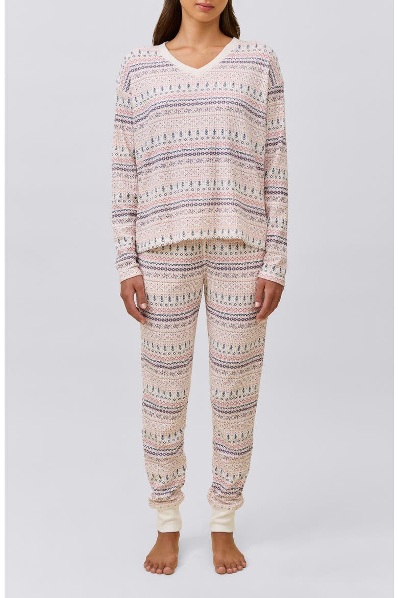 Fair Isle Waffle Knit Pajamas, Main, color, WINTER ROSE