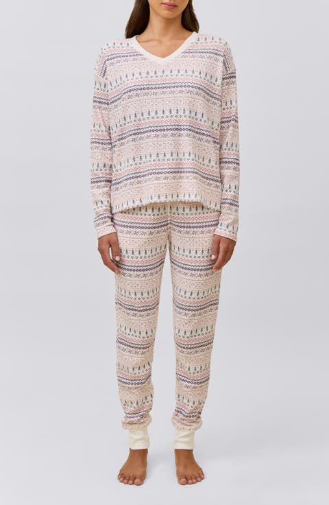 Fair Isle Waffle Knit Pajamas
