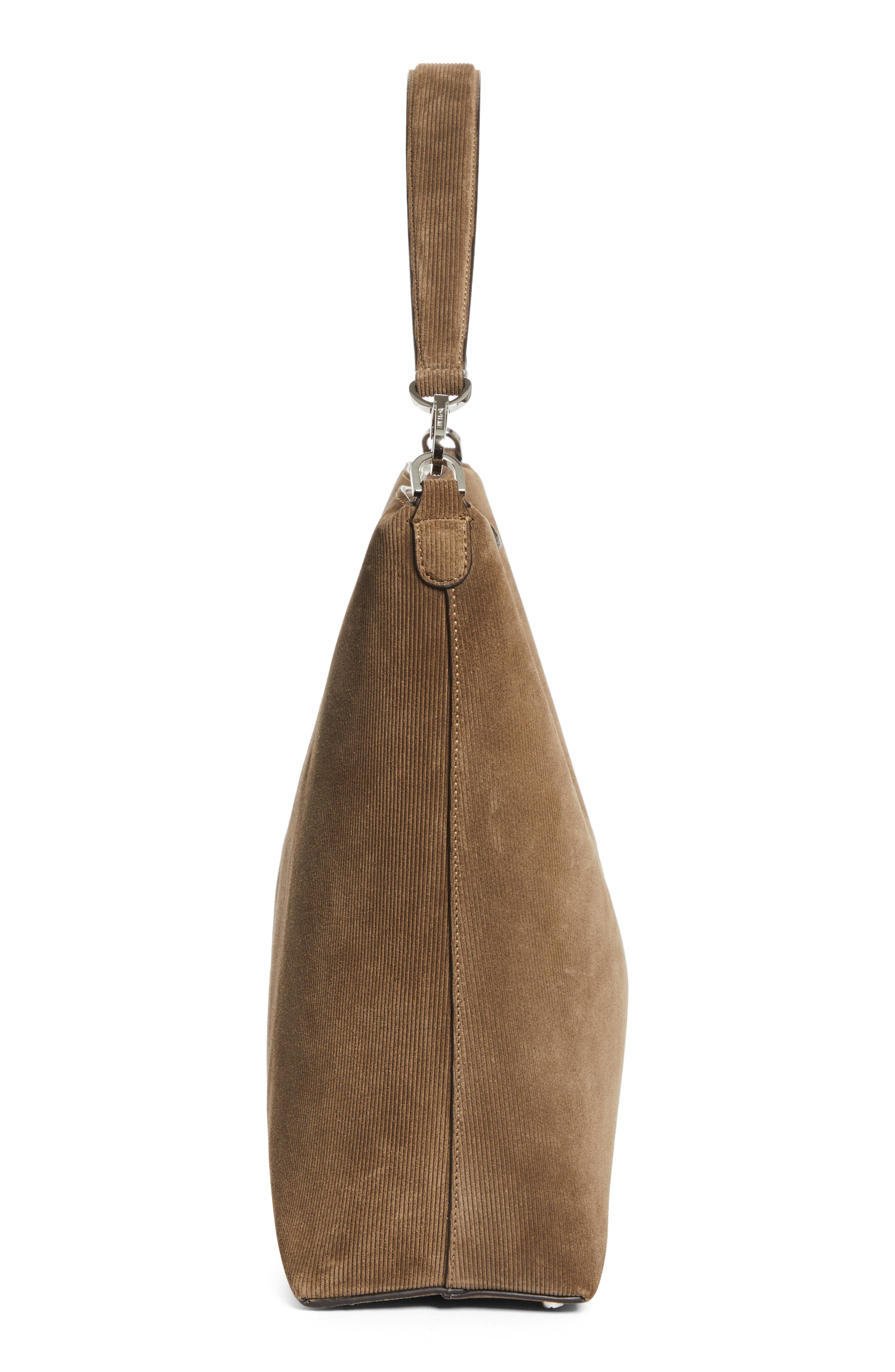 TOTEME Medium Bevel Corded Suede Hobo Bag, Alternate, color, Dark Taupe