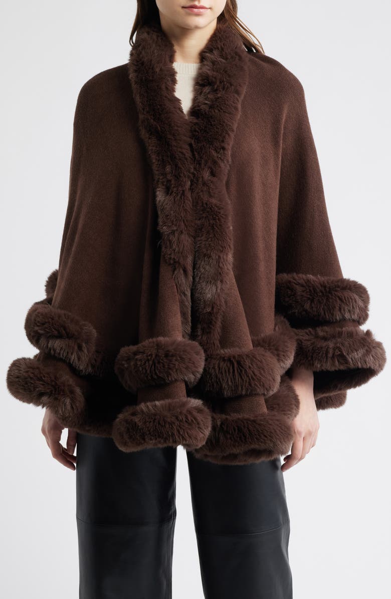 La Fiorentina Faux Fur Trim Ruana, Alternate, color, Chocolate