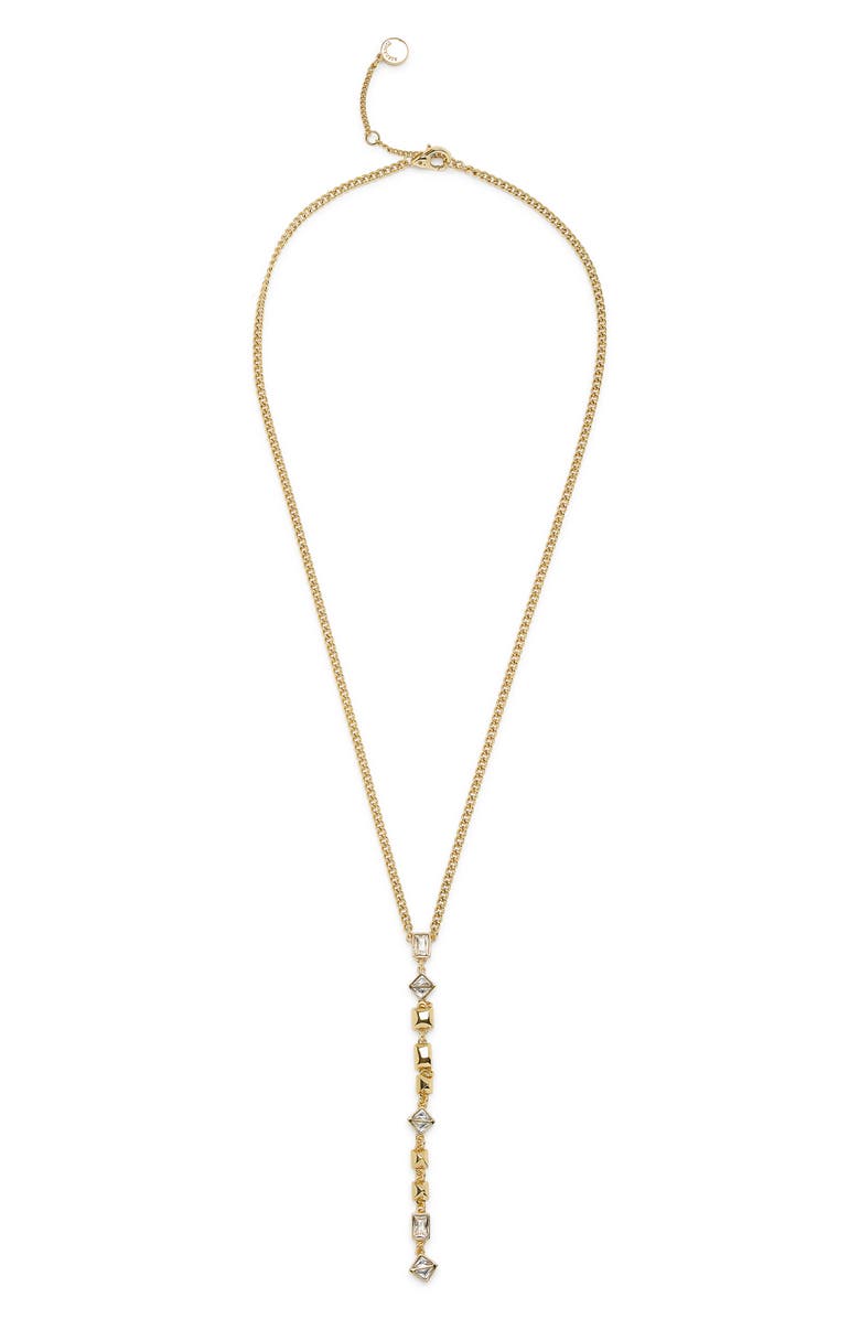 AllSaints Geometric Crystal Y-Necklace, Alternate, color, Gold