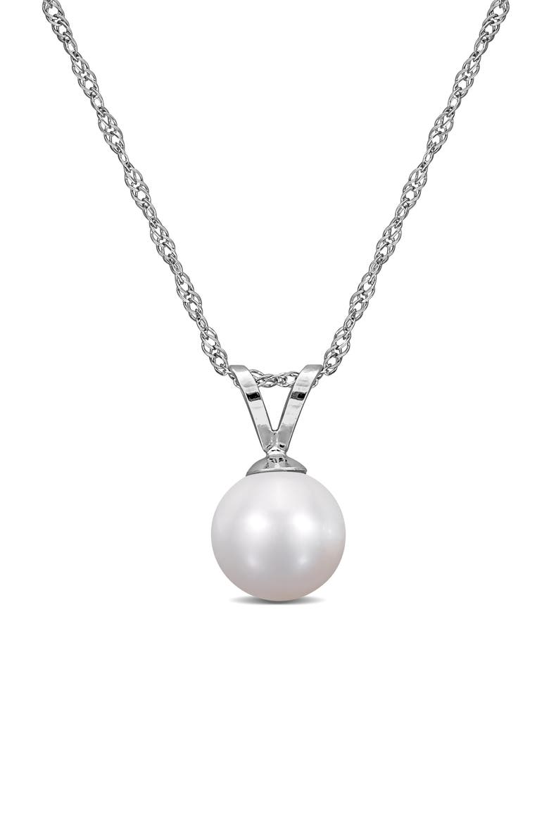 14K White Gold Cultured White Pearl Solitaire Pendant Necklace, Main, color, SILVER