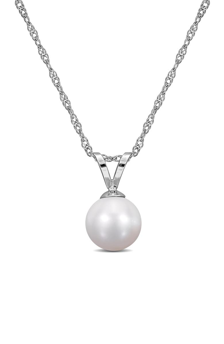 DELMAR 14K White Gold Cultured White Pearl Solitaire Pendant Necklace, Main, color, 