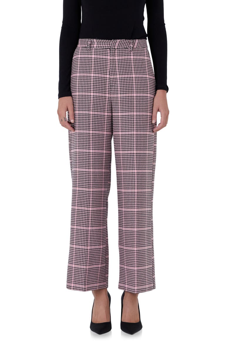 Houndstooth Check High Waist Pants, Main, color, PINK MULTI