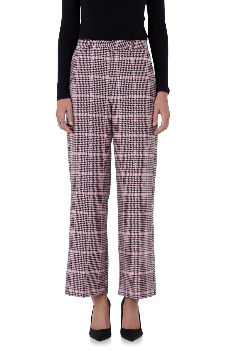 Endless Rose Houndstooth Check High Waist Pants, Main, color, Pink Multi