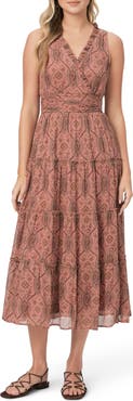 PAIGE Rosarito Print Ruffle Sleeveless Silk Midi Dress