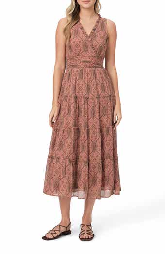 PAIGE Rosarito Print Ruffle Sleeveless Silk Midi Dress