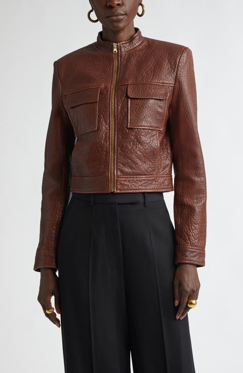 Crinkled Leather Moto Jacket