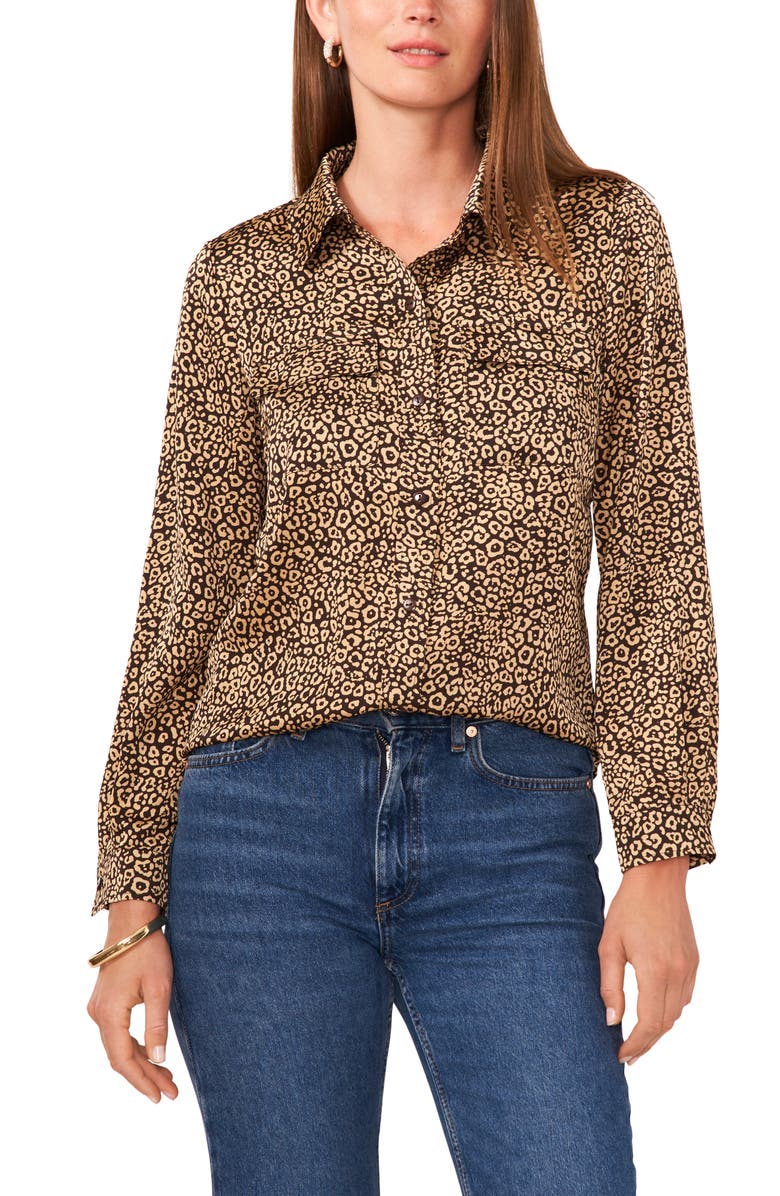 Chaus Jaguar Print Button-Up Utility Shirt, Main, color, 