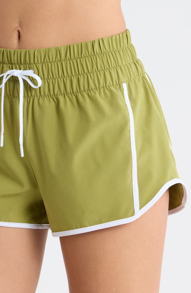Rip Curl Smocked High Waist Drawstring Shorts, Alternate, color, Green Olive