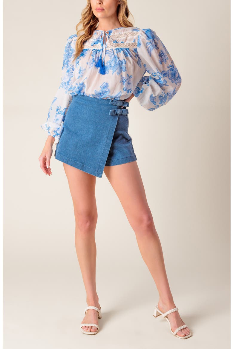 Lace Trim Split Neck Top, Alternate, color, IVORY BLUE