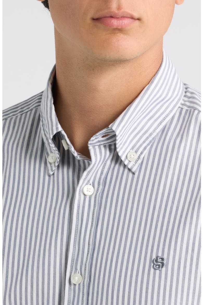 Liam Regular Fit Pinstripe Short Sleeve Button-Down Shirt, Alternate, color, OPEN BLUE
