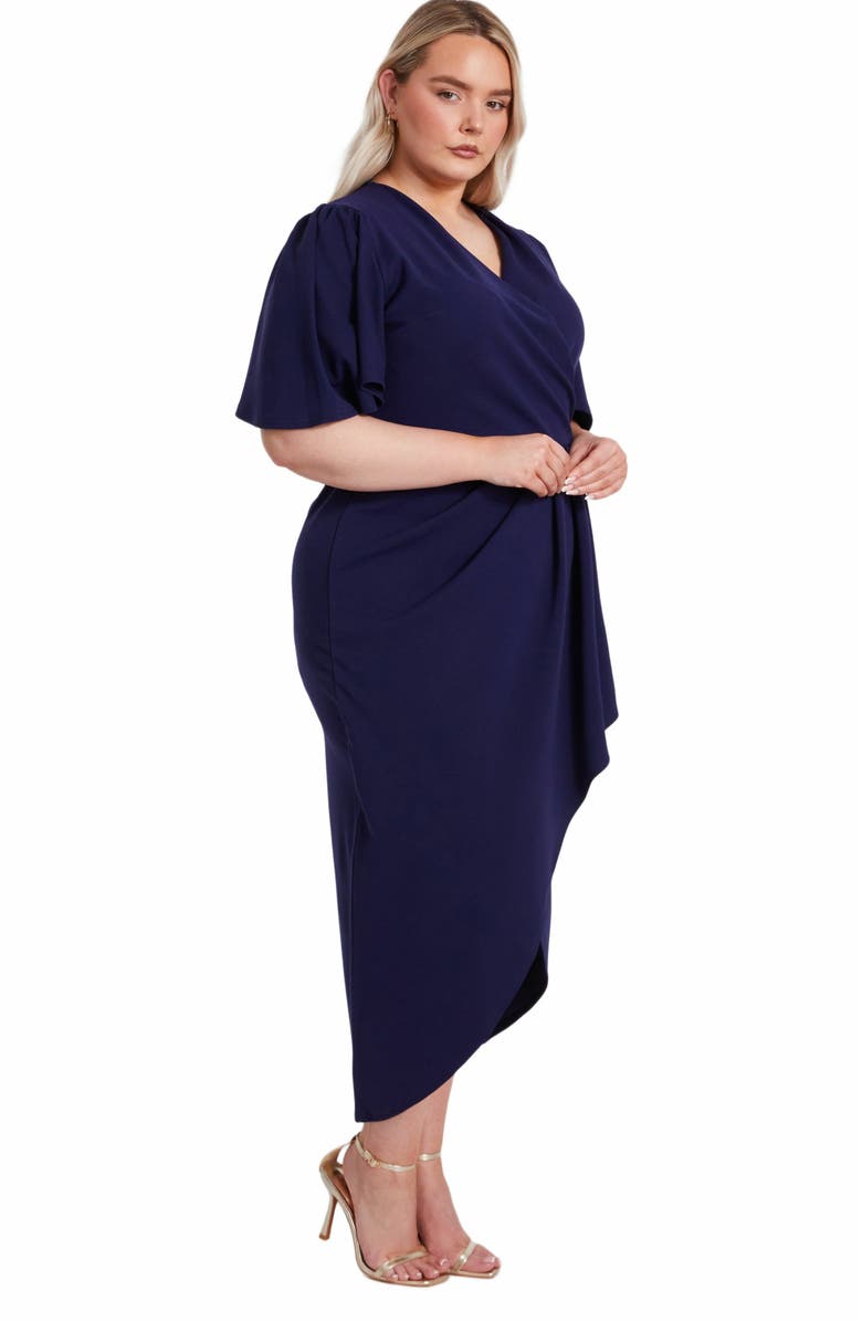 QUIZ Plus Size Scuba Crepe Short Sleeve Wrap Midi Dress, Alternate, color, 