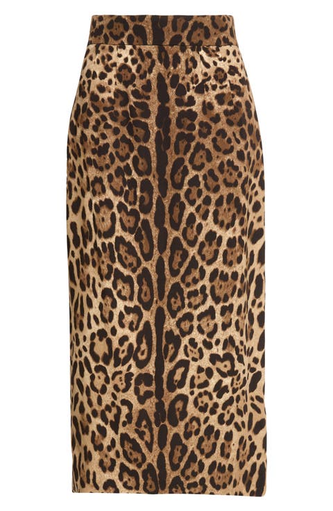 Leopard Print Stretch Cady Pencil Skirt