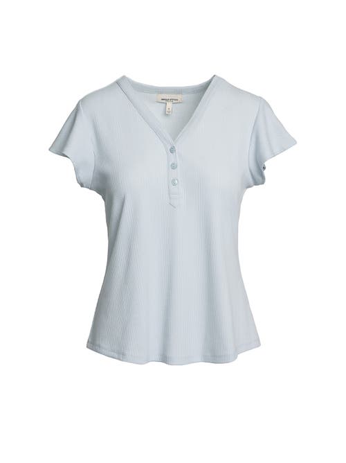 Single Stitch Flutter Sleeve Henley In Blue
