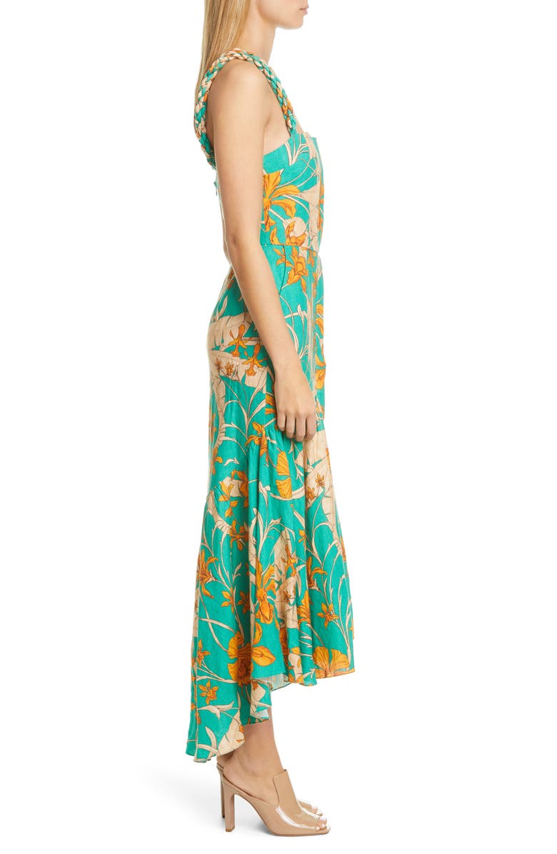 Johanna Ortiz Twist Strap Print Linen Midi Dress, Alternate, color,