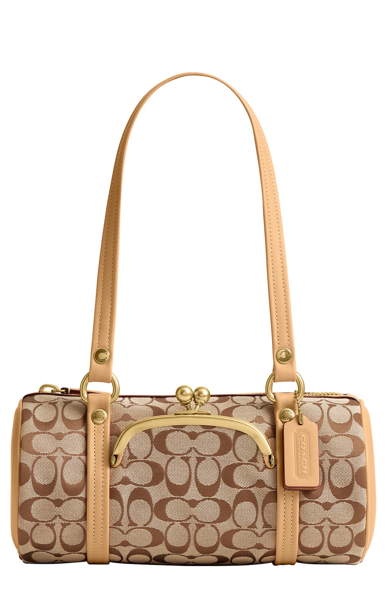 COACH Originals Kisslock Signature Jacquard Barrel Bag, Main, color, Khaki Light Peach