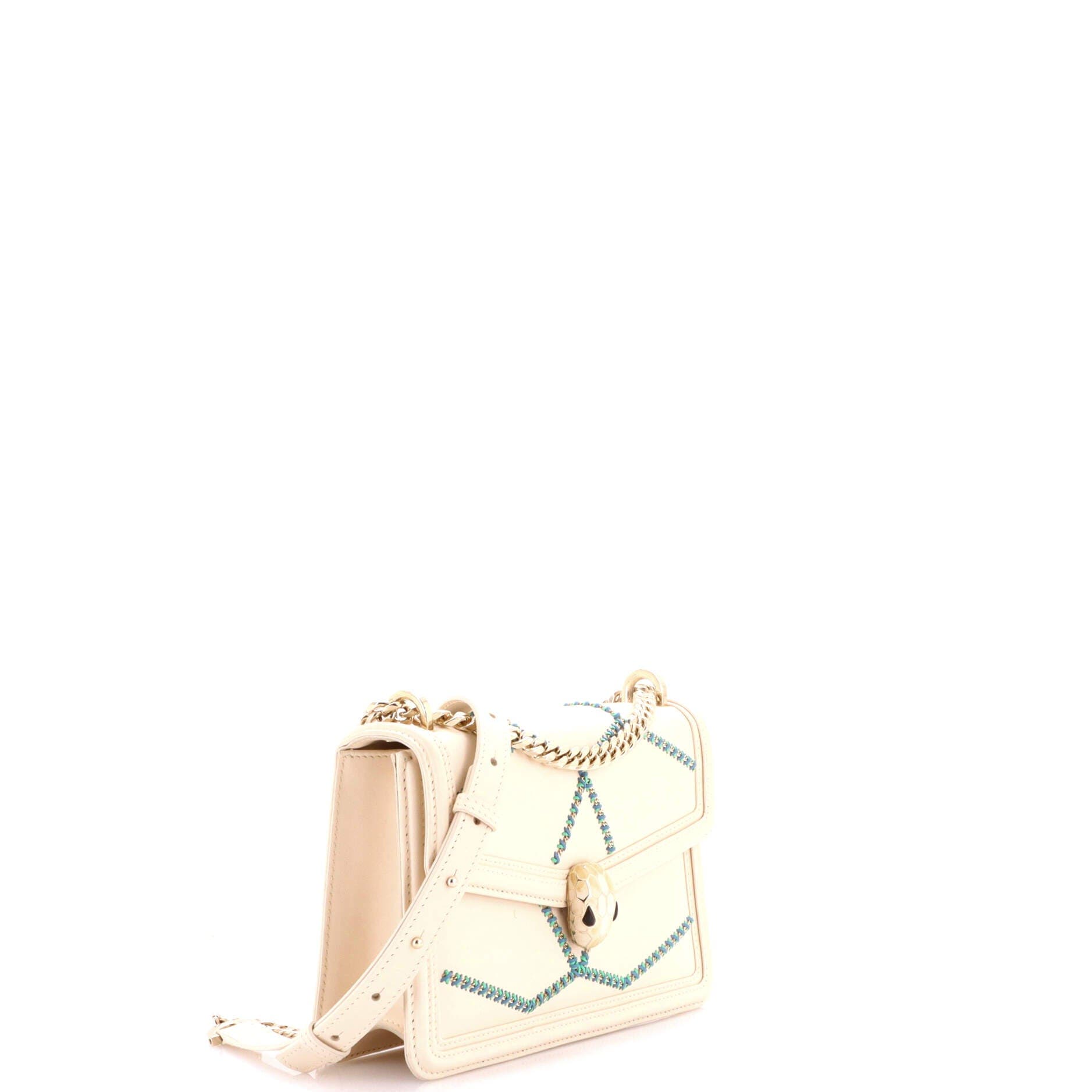 Serpenti Forever Shoulder Bag Whipstitched Leather Small, Alternate, color, White
