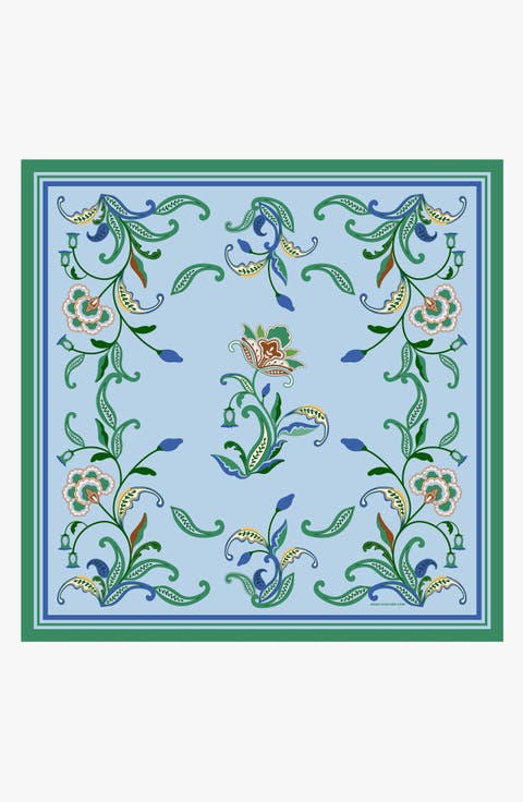 Aqua Paisley Double Sided Silk Scarf
