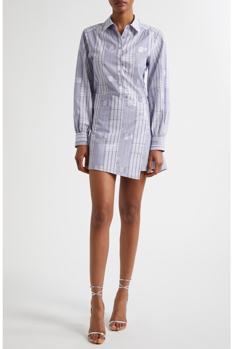 Sariah Metallic Plaid Long Sleeve Cotton Blend Mini Shirtdress, Main, color, NAVY PATCHWORK