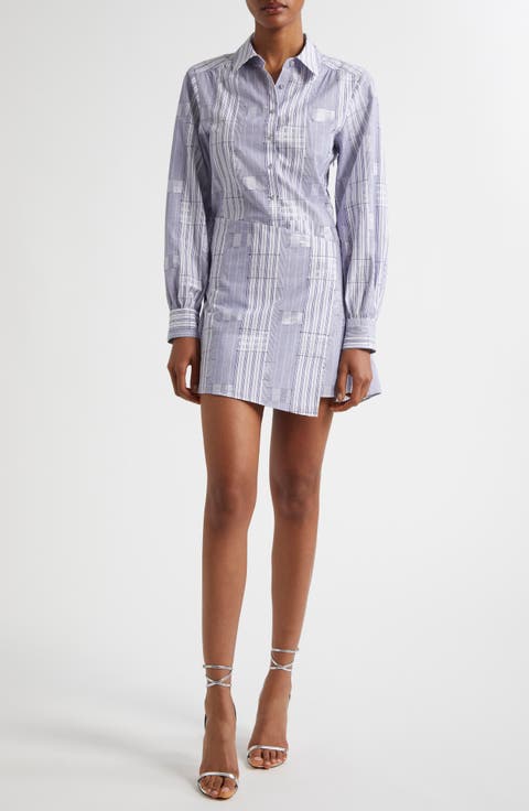 Sariah Metallic Plaid Long Sleeve Cotton Blend Mini Shirtdress