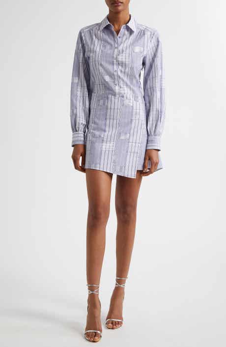 Ramy Brook Sariah Metallic Plaid Long Sleeve Cotton Blend Mini Shirtdress
