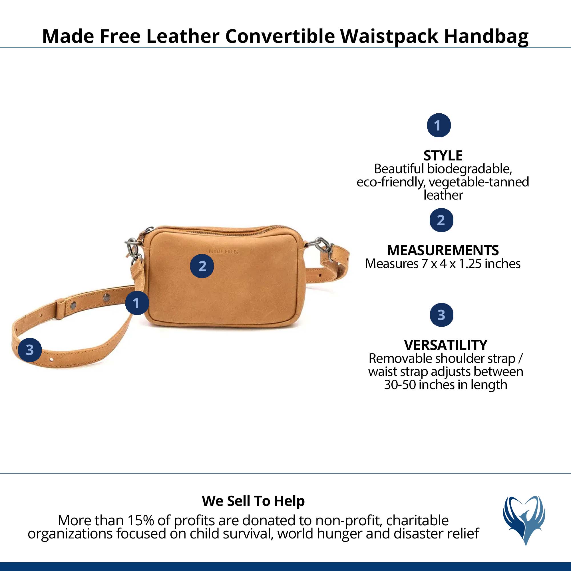 Made Free Leather Convertible Waistpack Handbag, Alternate, color, Camel