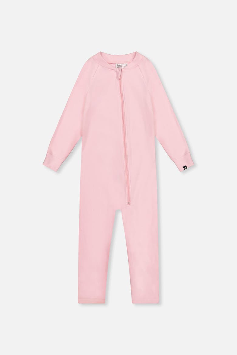 One Piece Fleece Asymmetric Zip Thermal Underwear, Main, color, Pale Pink