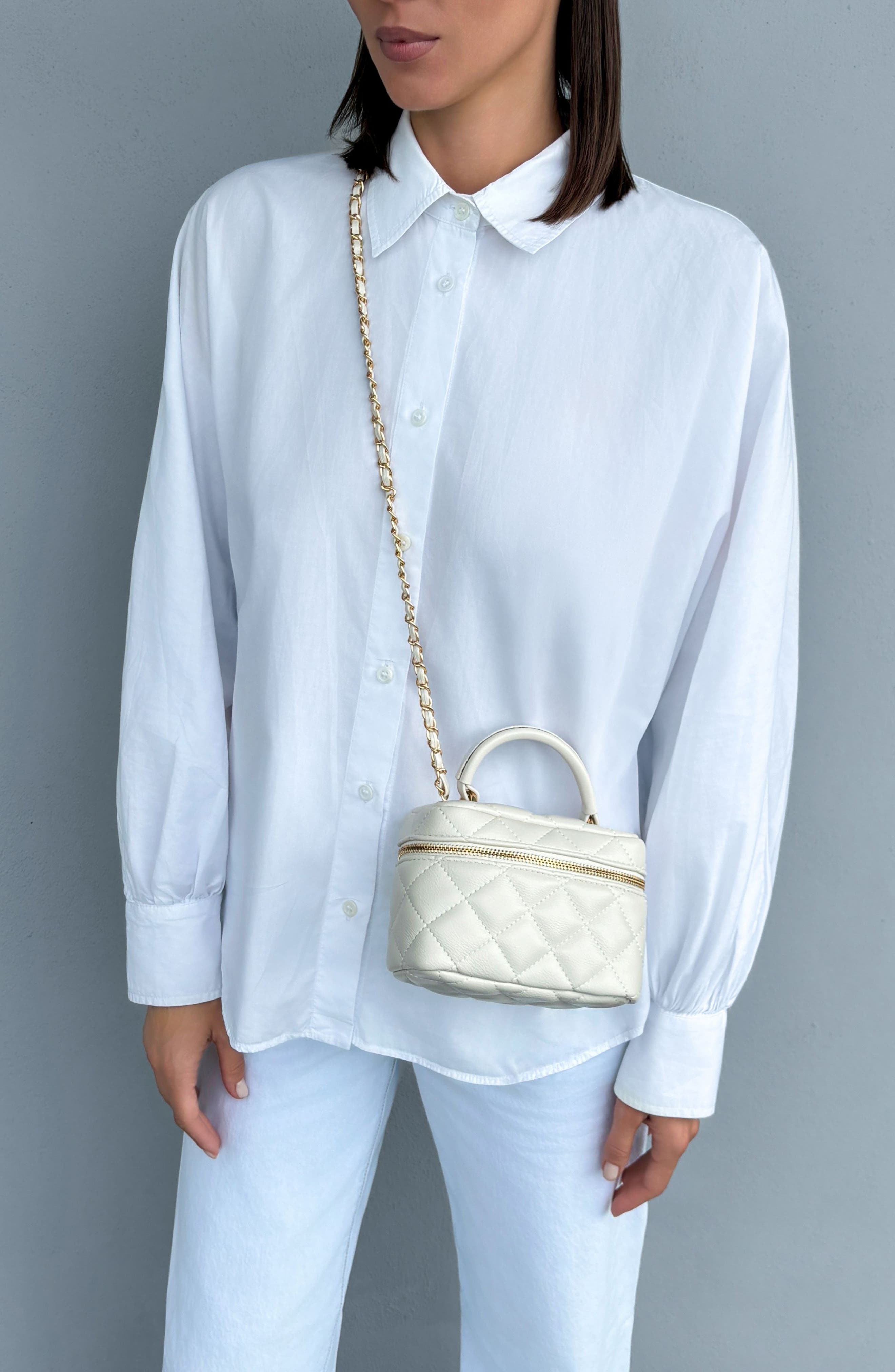 Cushion Quilted Faux Leather Top Handle Bag, Alternate, color, WHITE