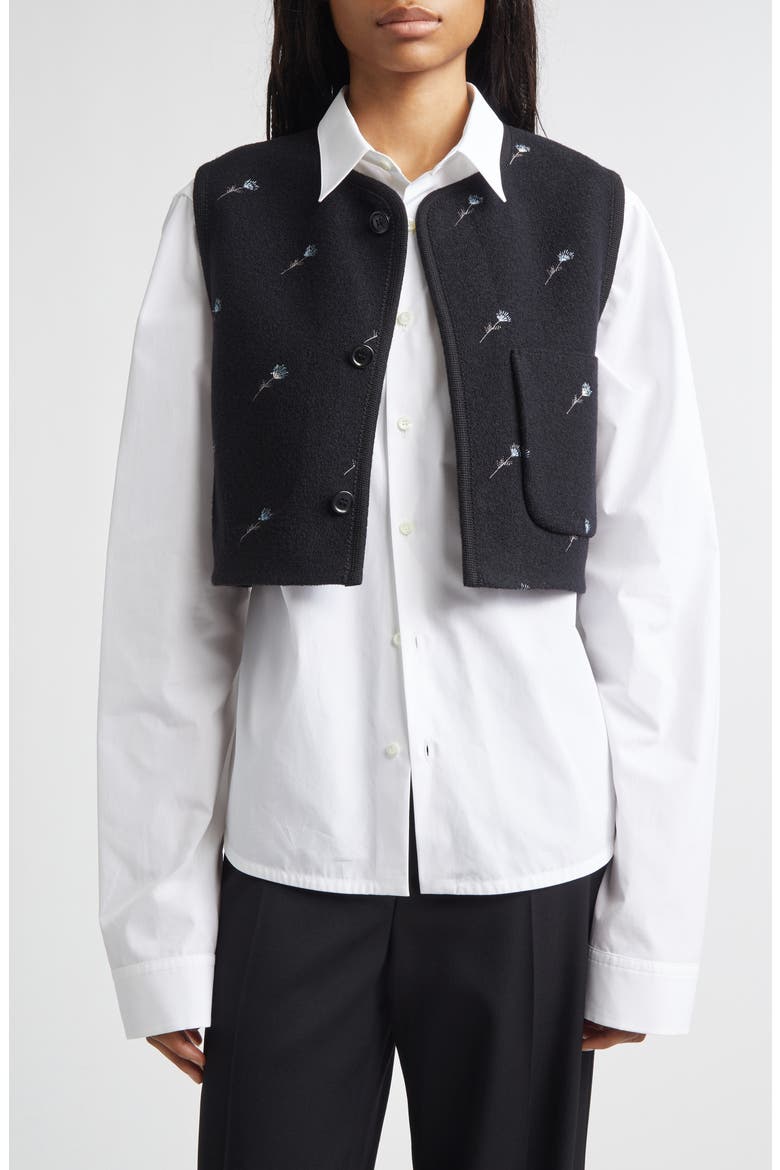 Walker Floral Embroidered Wool Vest, Main, color, BLACK FLOWERS FELTED