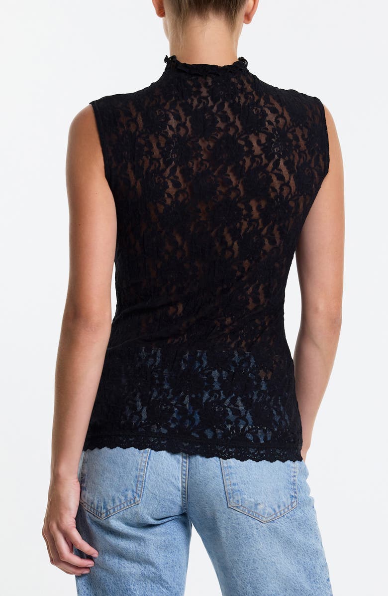 Hanky Panky Sig Mock Neck Sheer Lace Top, Alternate, color, Black
