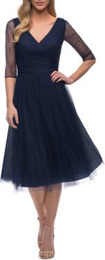 La Femme Beaded Tulle Cocktail Dress