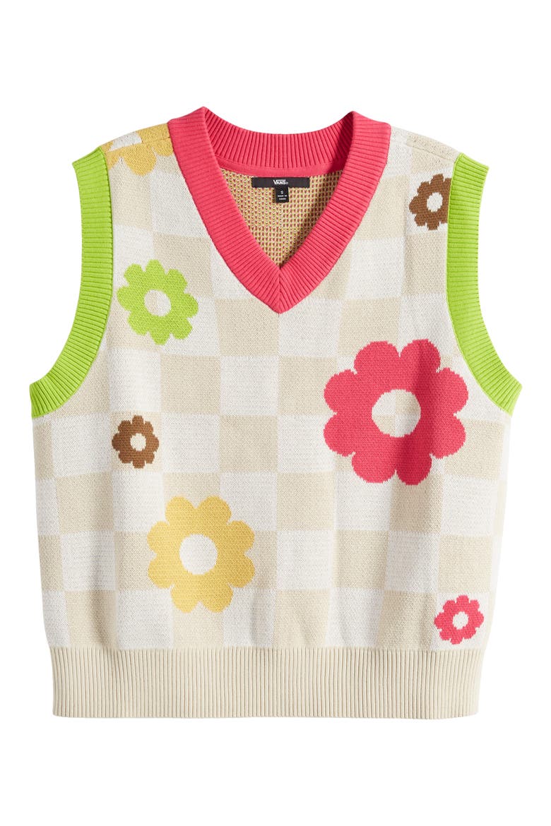 Stella Floral Sweater Vest, Alternate, color, OATMEAL MENDED CHECK DENIM