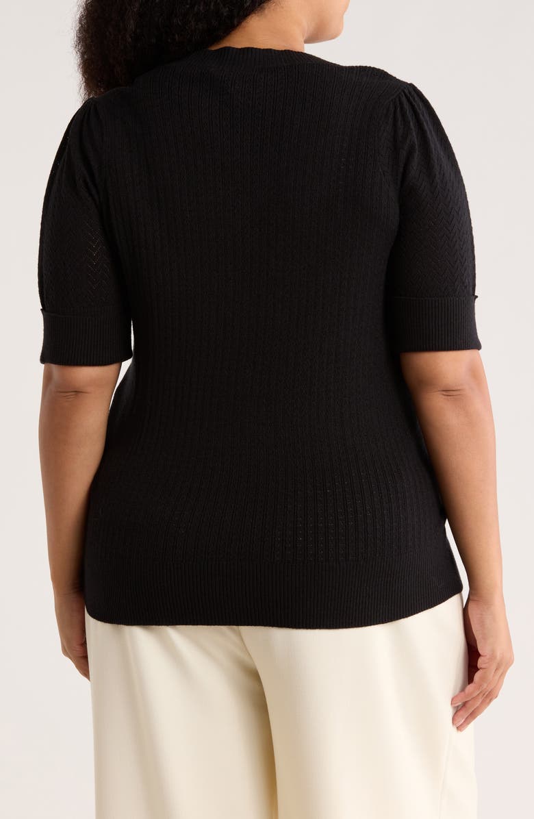 DR2 by Daniel Rainn V-Neck Short Sleeve Pointelle Sweater, Alternate, color, Black